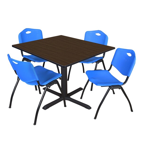 Regency Square Cain Breakroom Table W/ 4 M Stack Chairs, 48 in W, 48 in L, Neo Walnut - TB4848NW47BE