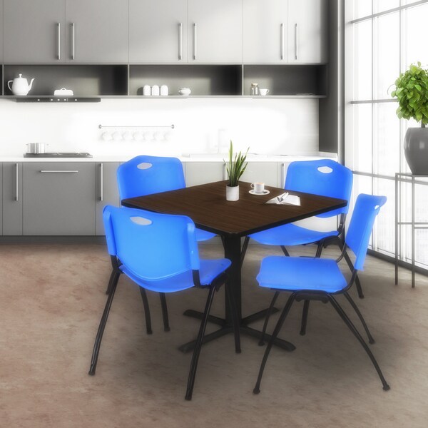 Regency Square Cain Breakroom Table W/ 4 M Stack Chairs, 48 in W, 48 in L, Neo Walnut - TB4848NW47BE
