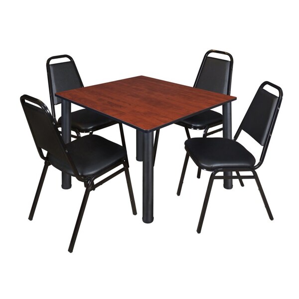 Kee Square Tables > Breakroom Tables > Kee Square Table & Chair Sets, Wood|Metal|Vinyl Top, Cherry - TB4848CHBPBK29BK