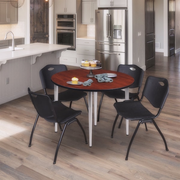 Regency Kahlo Round Table & Chair Sets, 48 W, 48 L, 29 H, Wood, Metal, Plastic Top, Cherry - TPL48RNDCHCM47BK