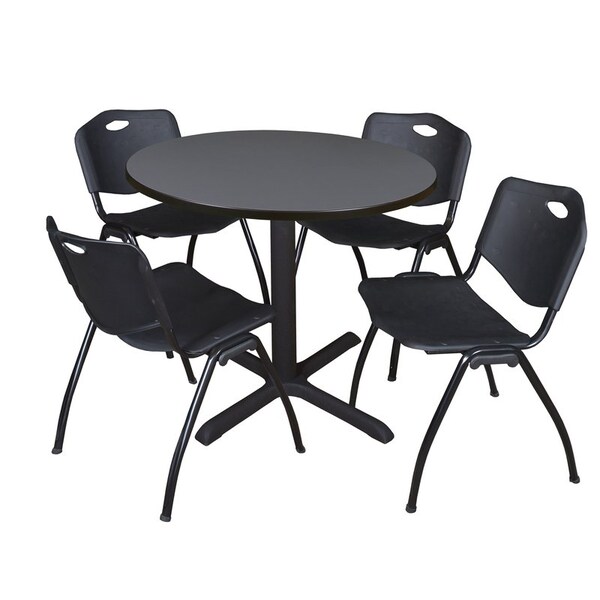 Cain Round Tables > Breakroom Tables > Cain Round Table & Chair Sets, Wood|Metal|Plastic Top, Grey - TB36RNDGY47BK