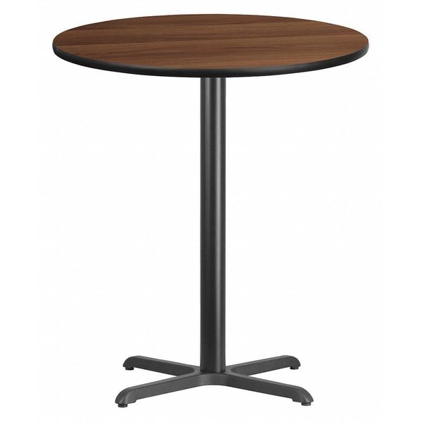 Flash Furniture Round Walnut Table Top, Round w/X-Base, 36", 36" W, 36" L, 43.125" H, Laminate Top, Wood Grain - XU-RD-36-WALTB-T3030B-GG