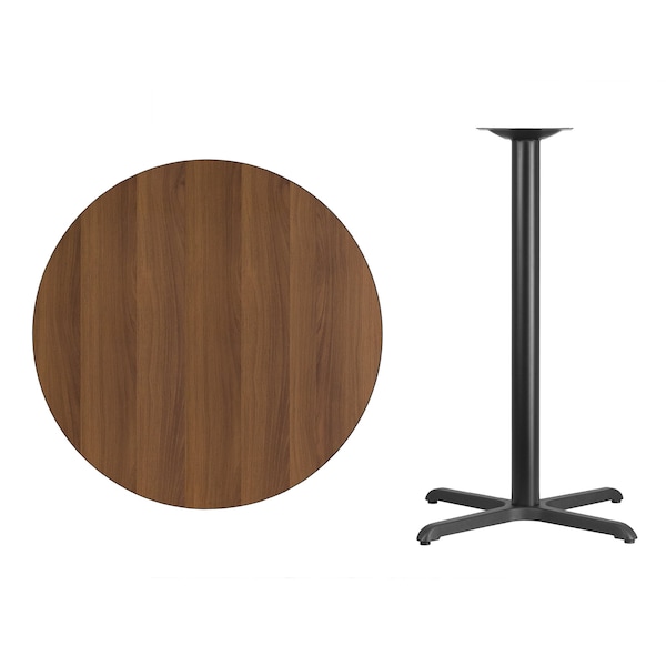 Flash Furniture Round Walnut Table Top, Round w/X-Base, 36", 36" W, 36" L, 43.125" H, Laminate Top, Wood Grain - XU-RD-36-WALTB-T3030B-GG