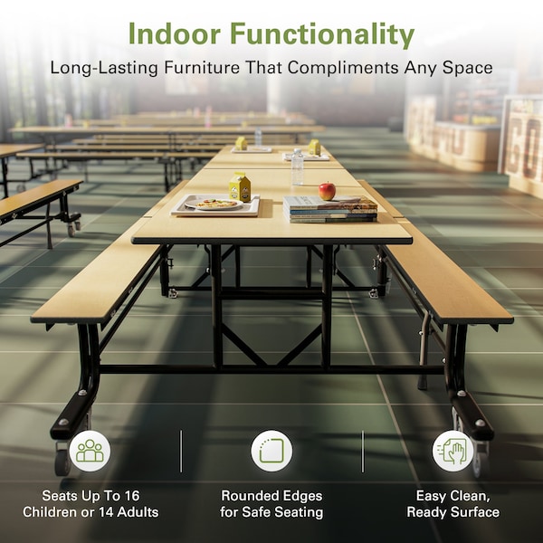 Palmer Hamilton Rectangle Cafeteria Bench Table, 145 in W, 29 in H, Fusion Maple - 19F18293012FB