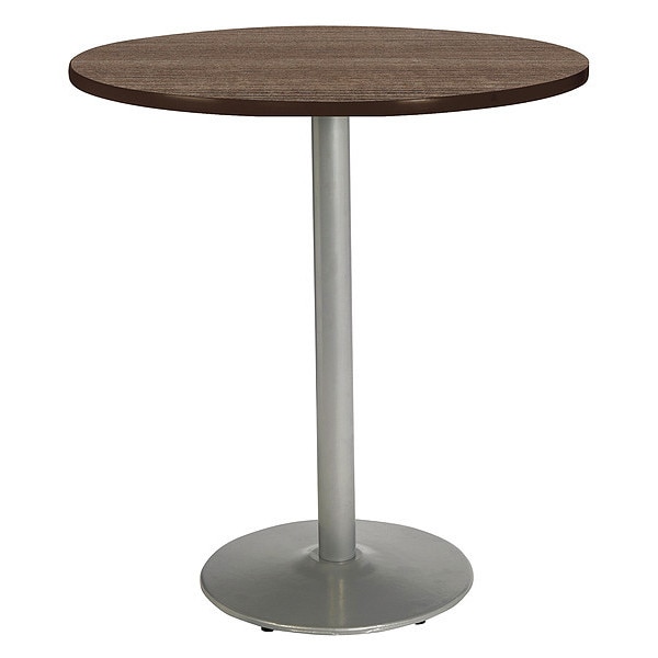 Kfi Round KFI Mode 42" Round Top Breakroom Table, Studio Teak Finish, Round Silver Base, Bistro Height - T42RD-B1922-SL-7960K-38