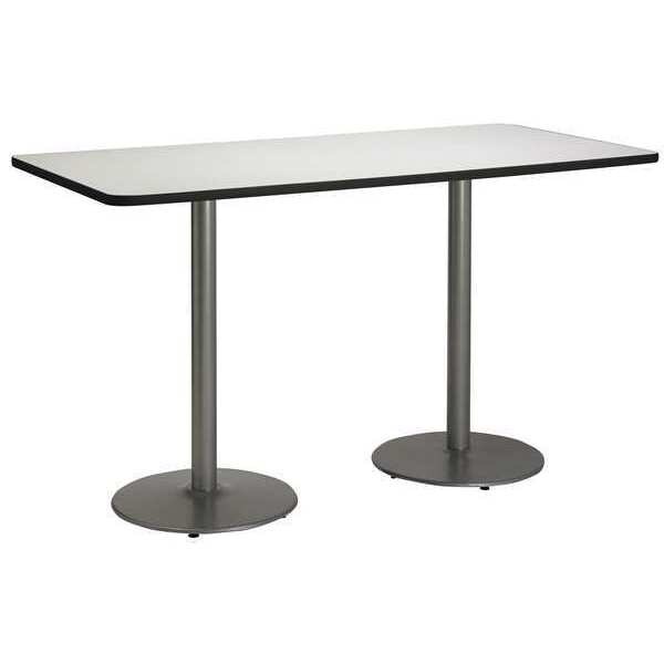 Kfi Rectangle KFI 36" x 72" Pedestal Table with Crisp Linen Top, Round Silver Base, Bistro Height, 72 W - T3672-B1922-SL-CL-38