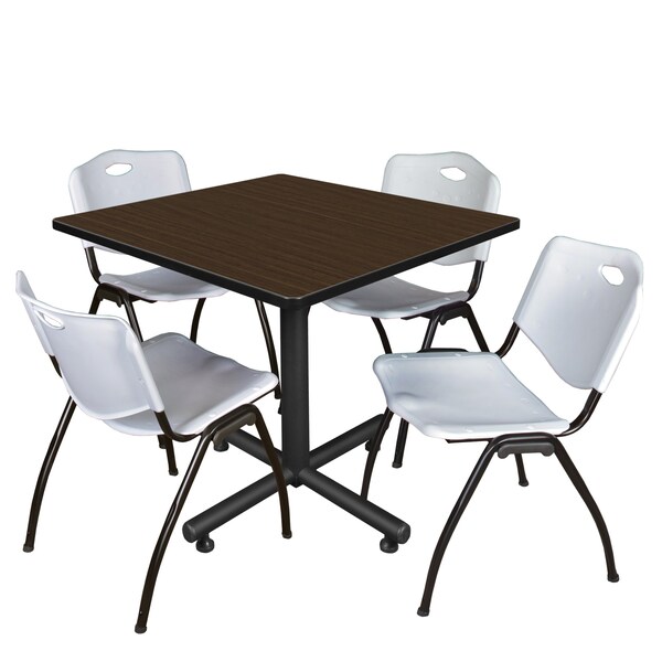 Regency Square Kobe Breakroom Table W/ 4 M Stack Chairs, 42 in W, 42 in L, Neo Walnut - TKB4242NW47GY