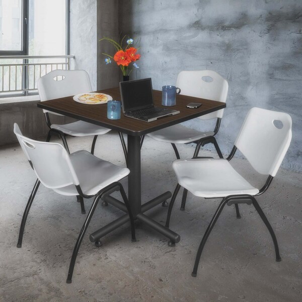 Regency Square Kobe Breakroom Table W/ 4 M Stack Chairs, 42 in W, 42 in L, Neo Walnut - TKB4242NW47GY