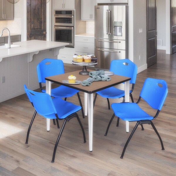 Regency Square Kahlo Breakroom Table W/ 4 M Stack Chairs, 36 in W, 36 in L, Noble Oak - TPL3636NOCM47BE