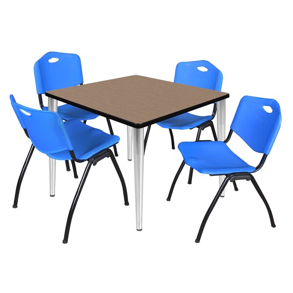 Regency Square Kahlo Breakroom Table W/ 4 M Stack Chairs, 36 in W, 36 in L, Noble Oak - TPL3636NOCM47BE