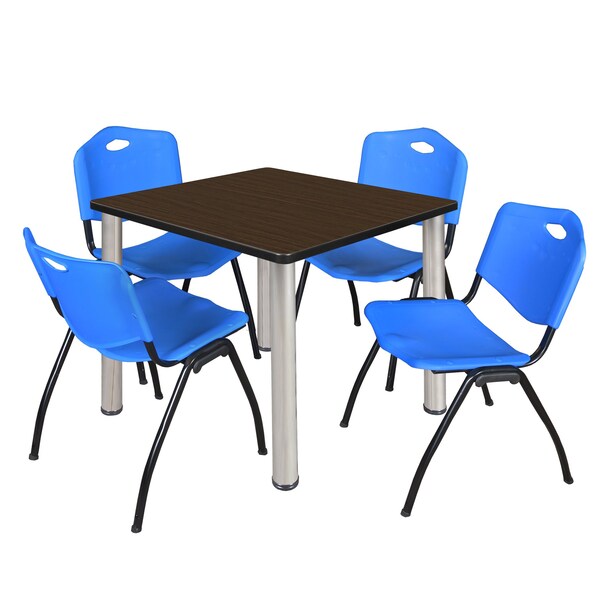 Regency Square Kee Breakroom Table W/ 4 M Stack Chairs, 42 in W, 42 in L, Neo Walnut - TB4242NWBPCM47BE