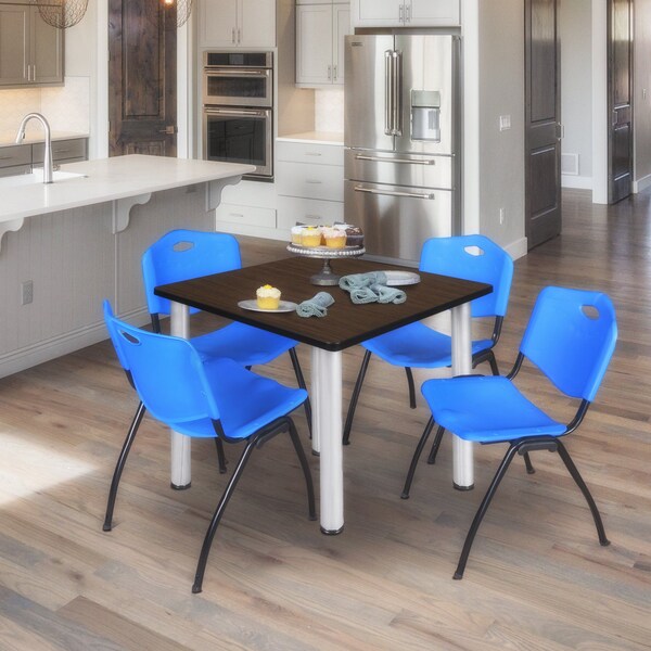 Regency Square Kee Breakroom Table W/ 4 M Stack Chairs, 42 in W, 42 in L, Neo Walnut - TB4242NWBPCM47BE