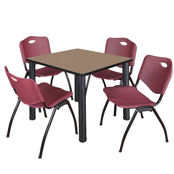 Regency Square Kee Breakroom Table W/ 4 M Stack Chairs, 36 in W, 36 in L, Noble Oak - TB3636NOBPBK47BY