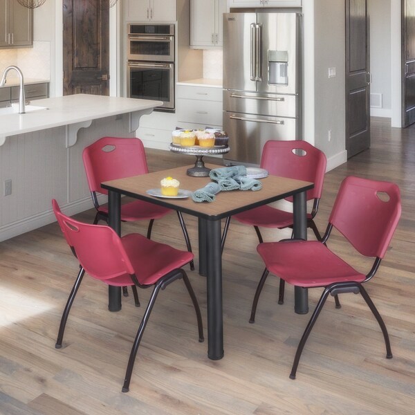 Regency Square Kee Breakroom Table W/ 4 M Stack Chairs, 36 in W, 36 in L, Noble Oak - TB3636NOBPBK47BY