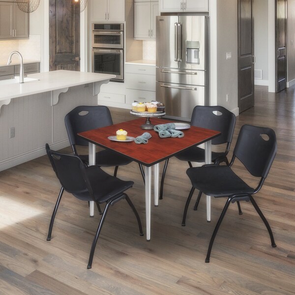 Regency Kahlo Square Table & Chair Sets, 48 W, 48 L, 29 H, Wood, Metal, Plastic Top, Cherry - TPL4848CHCM47BK
