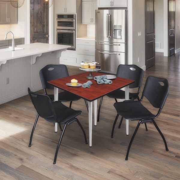Regency Kahlo Square Table & Chair Sets, 48 W, 48 L, 29 H, Wood, Metal, Plastic Top, Cherry - TPL4848CHCM47BK