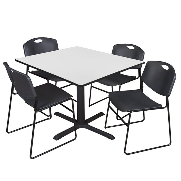 Regency Cain Square Table & Chair Sets, 48 W, 48 L, 29 H, Wood, Metal, Polypropylene Top, White - TB4848WH44BK