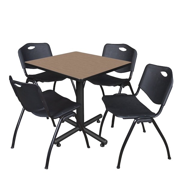 Regency Square Kobe Breakroom Table W/ 4 M Stack Chairs, 30 in W, 30 in L, Noble Oak - TKB3030NO47BK