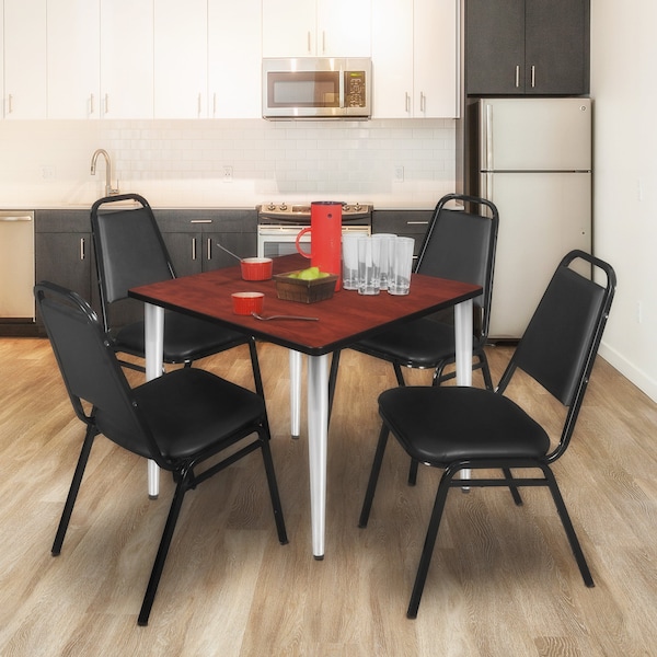 Regency Kahlo Square Table & Chair Sets, 48 W, 48 L, 29 H, Wood, Metal, Vinyl Top, Cherry - TPL4848CHCM29BK