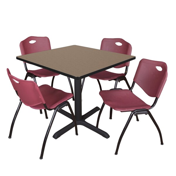Regency Square Cain Breakroom Table W/ 4 M Stack Chairs, 42 in W, 42 in L, Noble Oak - TB4242NO47BY