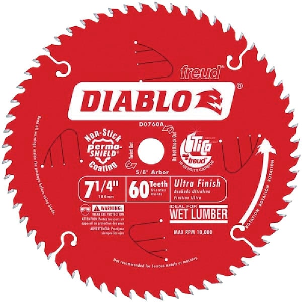 Diablo 7-1/4 In. 60-Tooth Ultra Finish Circular Saw Blade - D0760A