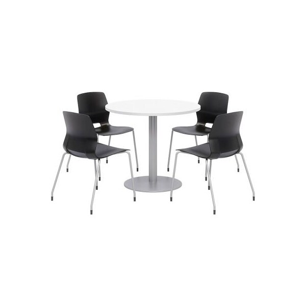 Kfi KFI 42" Round Dining Table & Chair Set, Designer White Table With Black Chairs - OLTFL42RD-B1922-SL-D354-4-OL2700-P10