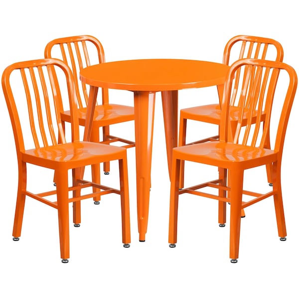 Flash Furniture Round 30" W, 30" L, 29.5" H, Metal Top, Orange - CH-51090TH-4-18VRT-OR-GG