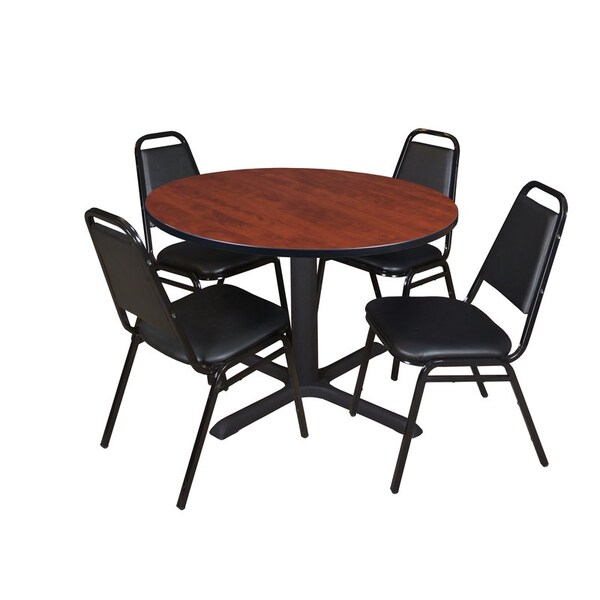 Cain Round Tables > Breakroom Tables > Cain Round Table & Chair Sets, Wood|Metal|Vinyl Top, Cherry - TB48RNDCH29BK
