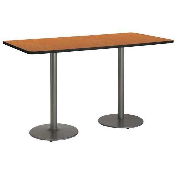 Kfi Rectangle KFI 36" x 72" Pedestal Table with Medium Oak Top, Round Silver Base, Bistro Height, 72 W - T3672-B1922-SL-MO-38