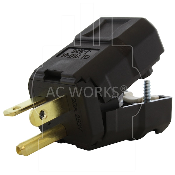 Ac Works NEMA 6-20P 20A 250V Clamp Style Square Plug with UL, C-UL Approval in Black - ASQ620P-BK