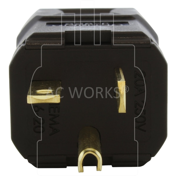 Ac Works NEMA 6-20P 20A 250V Clamp Style Square Plug with UL, C-UL Approval in Black - ASQ620P-BK