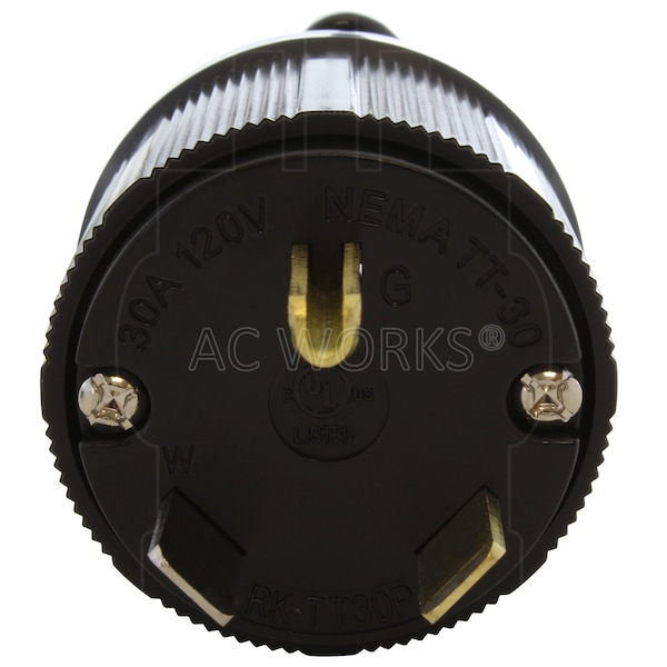 Ac Works 30 Amp 3-Prong RV Travel Trailer NEMA TT-30P Straight-Style Assembly Replacement Plug - ASTT30P-S