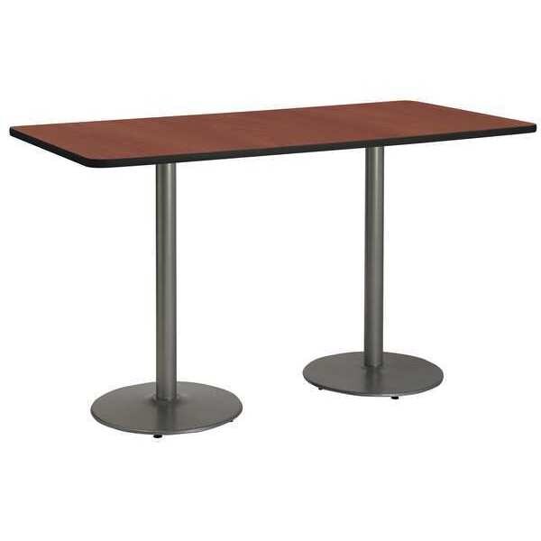 Kfi Rectangle KFI 30"x 72" Conference Table with Mahogany Top, Round Silver Base, Bistro Height, 72 W - T3072-B1917-SL-MH-38