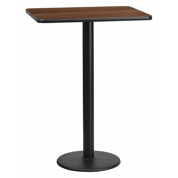 Flash Furniture Rectangle Walnut Table, Rctngl w/Round Base, 24"x30", 24" W, 30" L, 43.125" H, Laminate Top - XU-WALTB-2430-TR18B-GG
