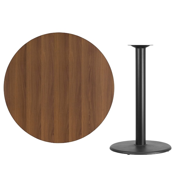 Flash Furniture Round Walnut Lmnt Table Top, Round w/Base, 42", 42" W, 42" L, 43.125" H, Laminate Top, Wood Grain - XU-RD-42-WALTB-TR24B-GG