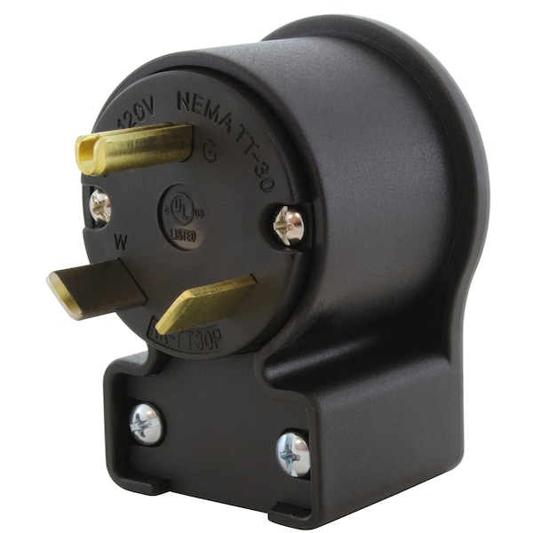 Ac Works 30 Amp 3-Prong RV Travel Trailer NEMA TT-30P Elbow-Style Assembly Replacement Plug - ASETT30P
