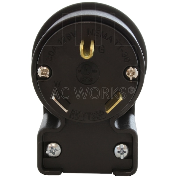 Ac Works 30 Amp 3-Prong RV Travel Trailer NEMA TT-30P Elbow-Style Assembly Replacement Plug - ASETT30P