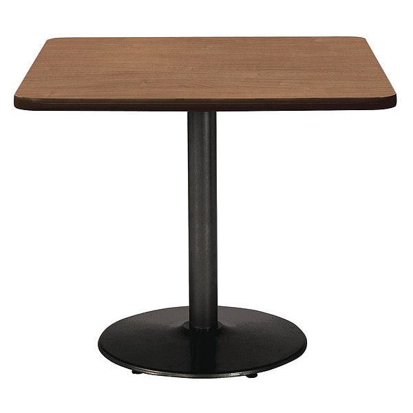Kfi Square KFI Mode 42" Square Breakroom Table with River Cherry Top, Round Black Base, Counter Height - T42SQ-B1922-BK-7937-31