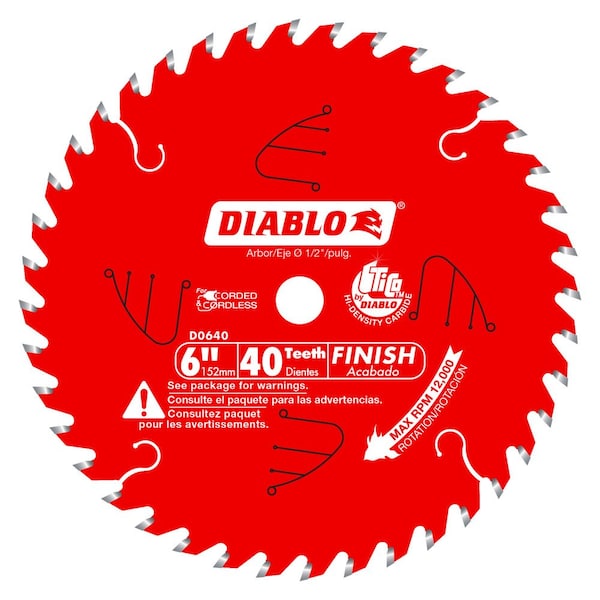 Diablo Trim Saw Blade, 6 in dia, 40 Tooth - D0640X