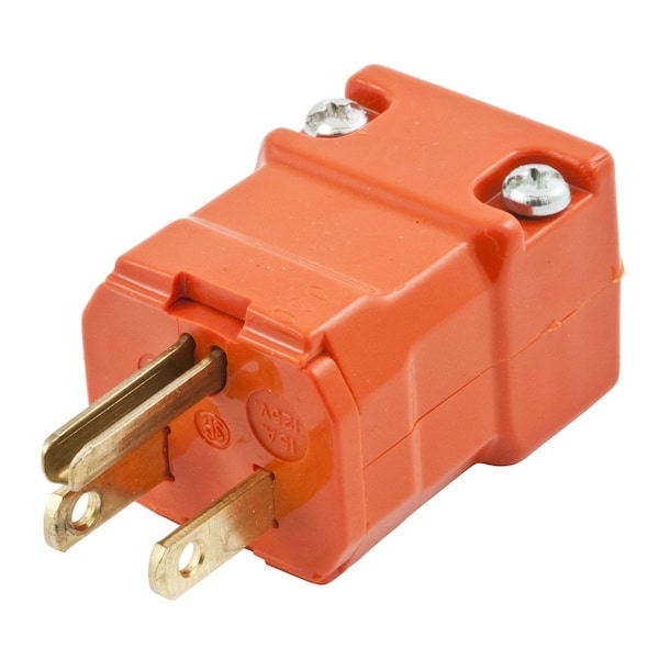 Hubbell Wiring Device-Kellems Straight Blade Male Plug, Valise Series, Industrial/Commercial, Straight, 2-Pole 3-Wire Grounding, 15A 125V, 5-15P, Orange, Single Pack, Economy Ver - HBL515PVO