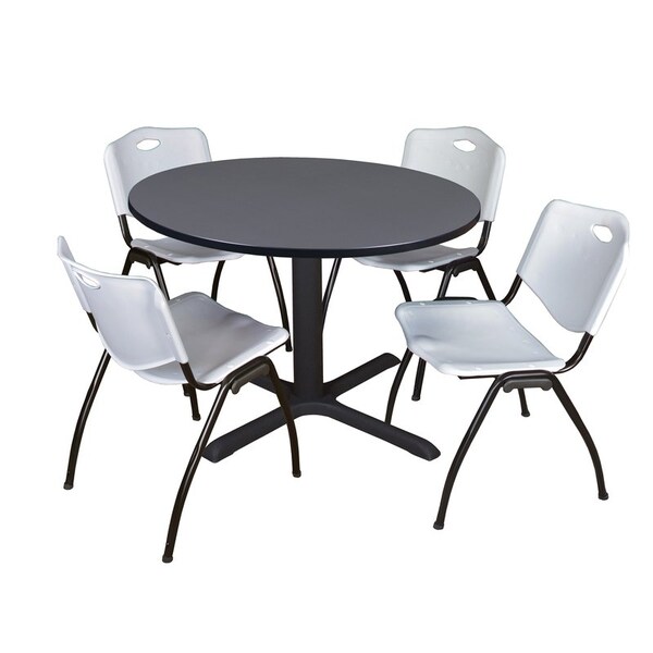 Cain Round Tables > Breakroom Tables > Cain Round Table & Chair Sets, Wood|Metal|Plastic Top, Grey - TB48RNDGY47GY