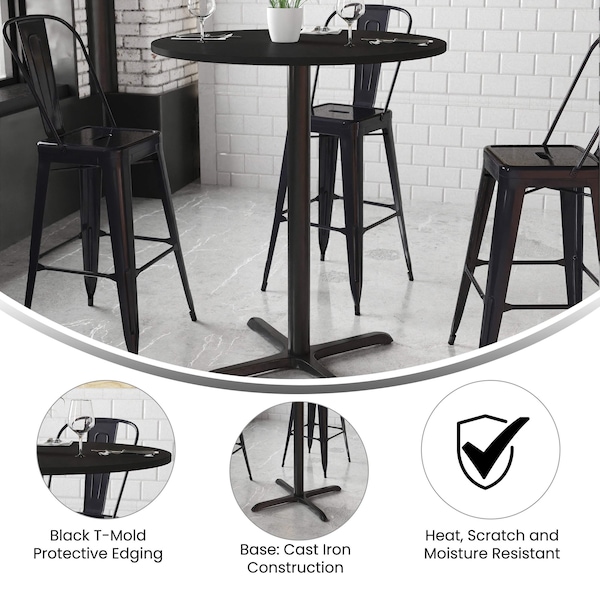 Flash Furniture Round Laminate Table Top, 36" W, 36" L, 43.125" H, Laminate Top, Wood Grain - XU-RD-36-BLKTB-T3030B-GG