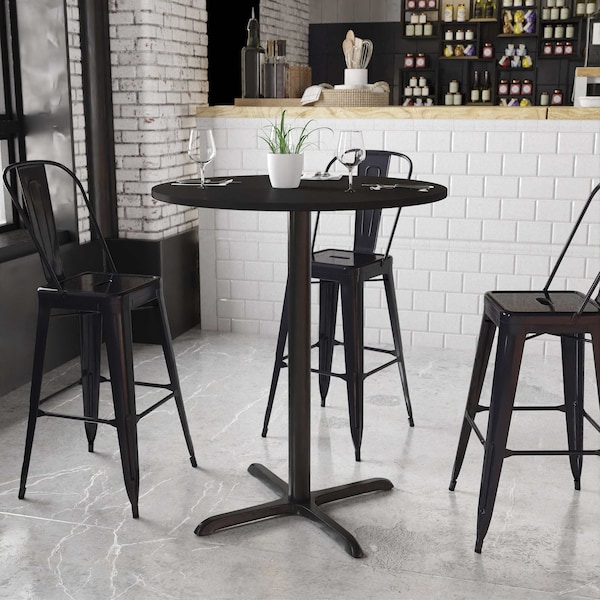 Flash Furniture Round Laminate Table Top, 36" W, 36" L, 43.125" H, Laminate Top, Wood Grain - XU-RD-36-BLKTB-T3030B-GG