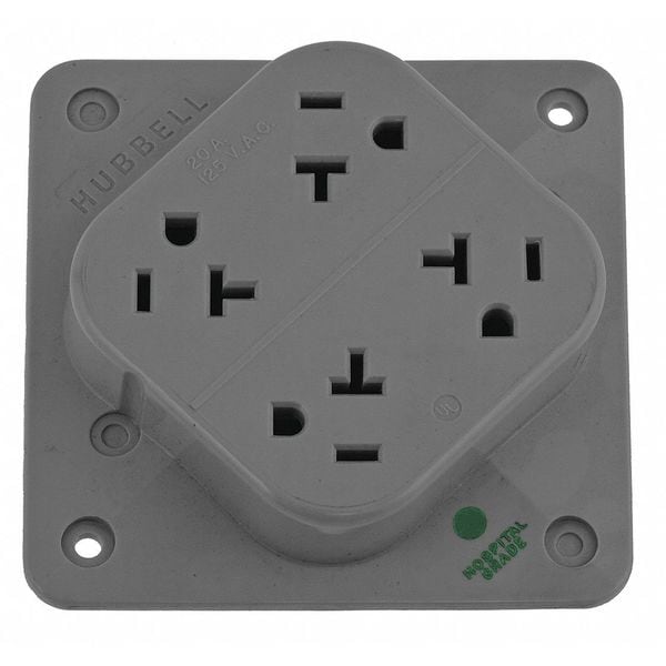Hubbell Receptacle, 20 A Amps, 125V AC, Flush Mount, Quad Outlet, 5-20R, Gray - HBL420HGY