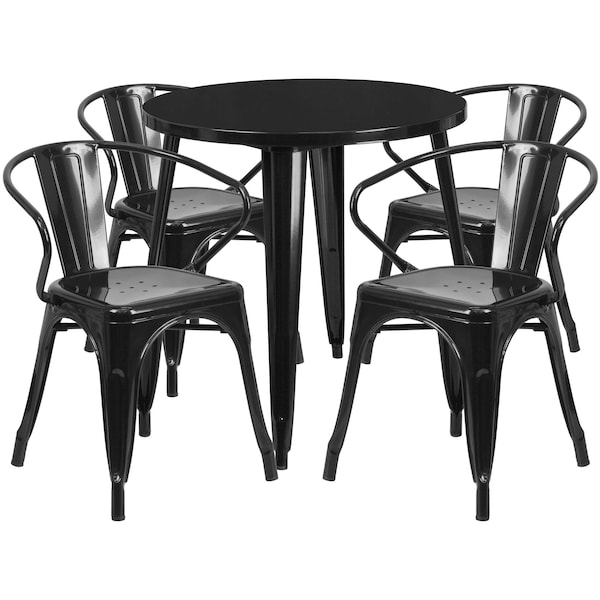 Flash Furniture Black Metal Set, 30RD - CH-51090TH-4-18ARM-BK-GG