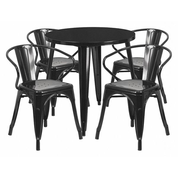 Flash Furniture Black Metal Set, 30RD - CH-51090TH-4-18ARM-BK-GG