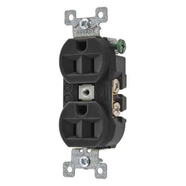 Zoro Select Receptacle, 15 A Amps, 125V AC, Flush Mount, Standard Duplex Outlet, 5-15R, Black - 5262BBLK