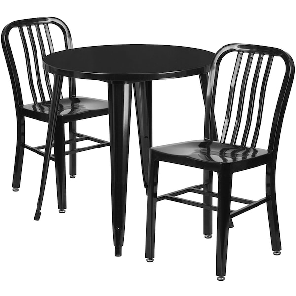 Flash Furniture Black Metal Set, 30RD - CH-51090TH-2-18VRT-BK-GG