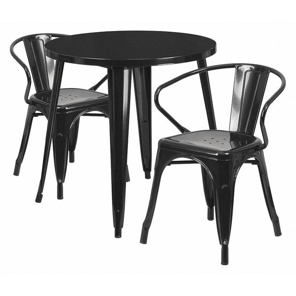Flash Furniture Black Metal Set, 30RD - CH-51090TH-2-18ARM-BK-GG