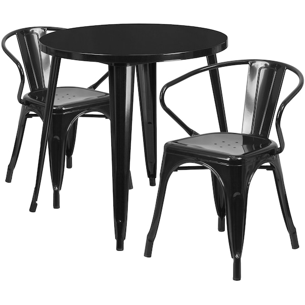 Flash Furniture Black Metal Set, 30RD - CH-51090TH-2-18ARM-BK-GG